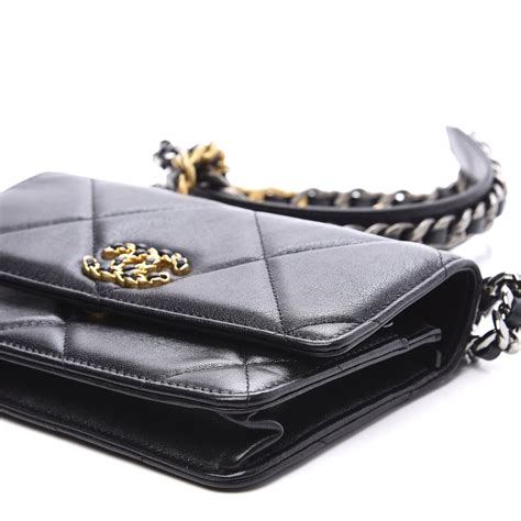 CHANEL Lambskin Quilted Chanel 19 Wallet On Chain WOC .